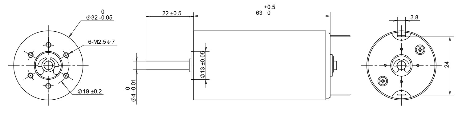 3263 coreless motor dimension drawing