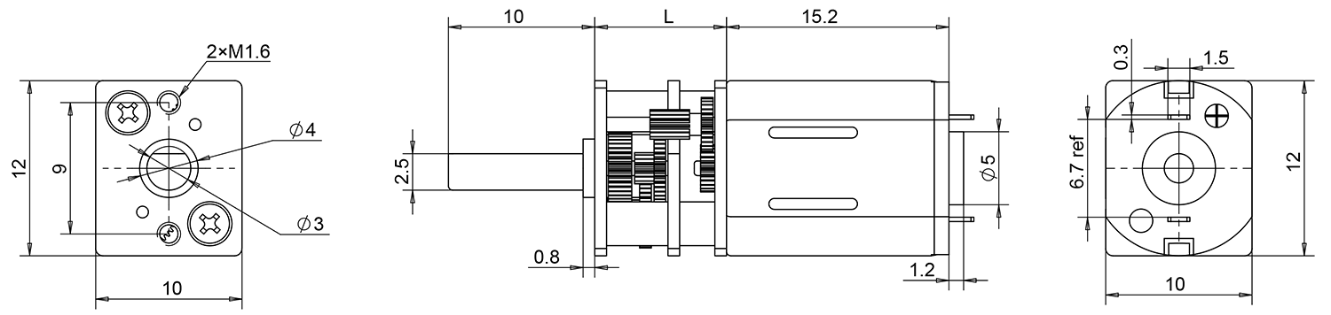 N20 gear motor dimensions