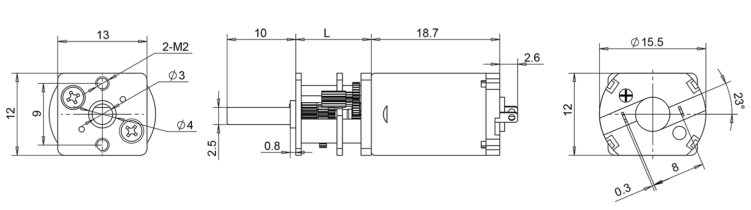 miniature gear motor dimensions