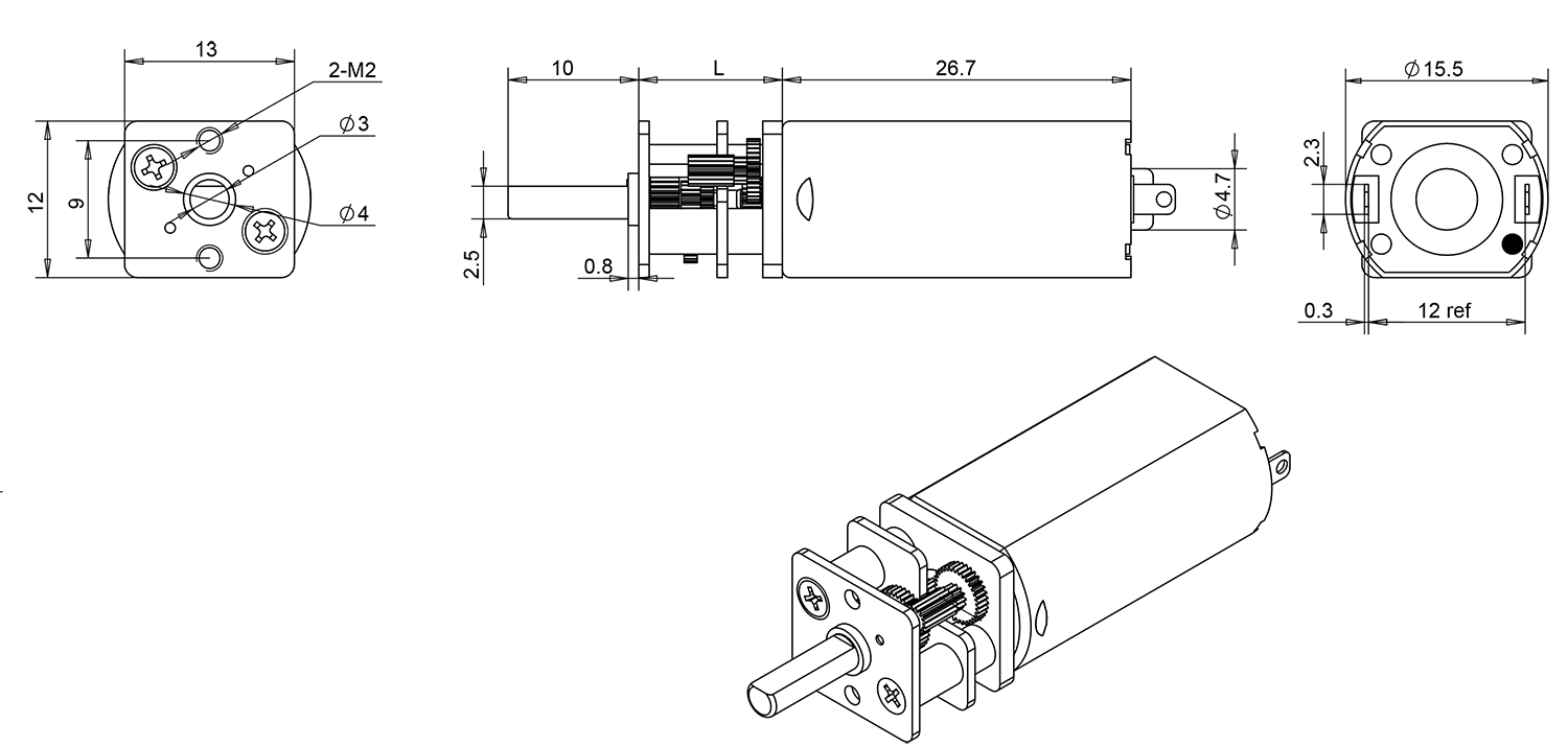 small gear motor drawing